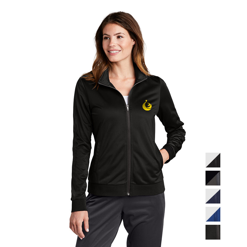 Sport-Tek Ladies Tricot Sleeve Stripe Track Embroidered Jacket - Black/Black