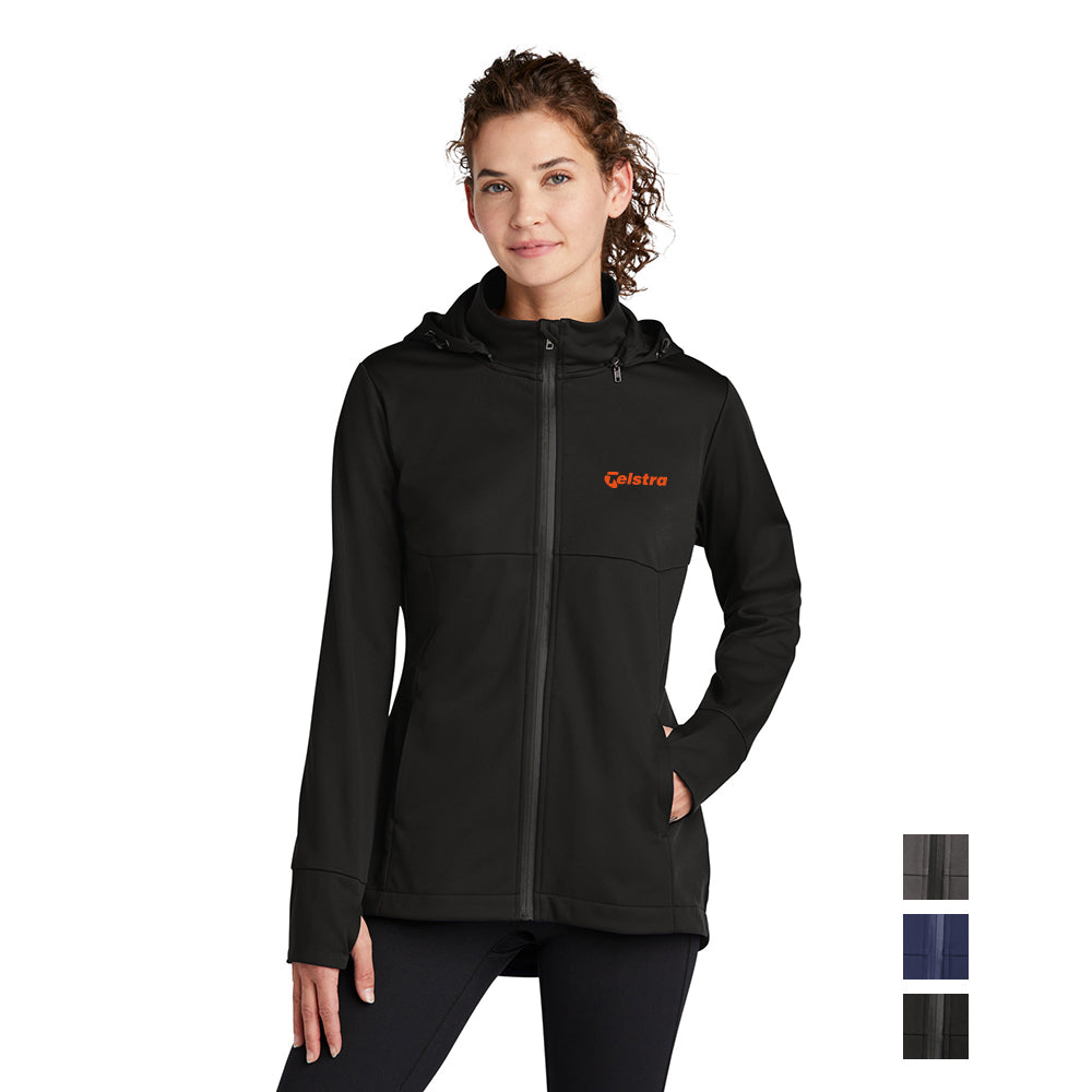 Sport-Tek Women's Hooded Soft Shell Embroidered Jacket - Deep Black
