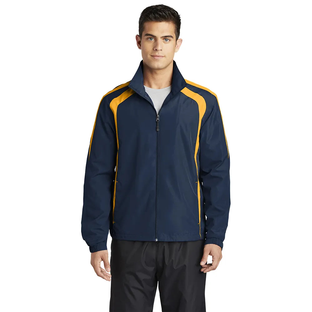 Sport-Tek Colorblock Raglan Jacket Decorated - True Navy Blue/Gold