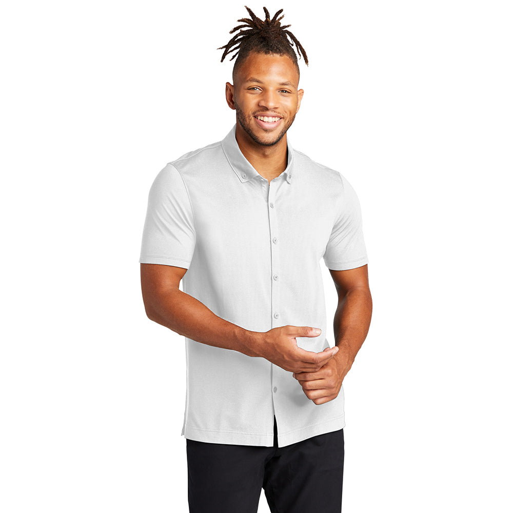 MERCER+METTLE Stretch Pique Full-Button Embroidered Polo - White