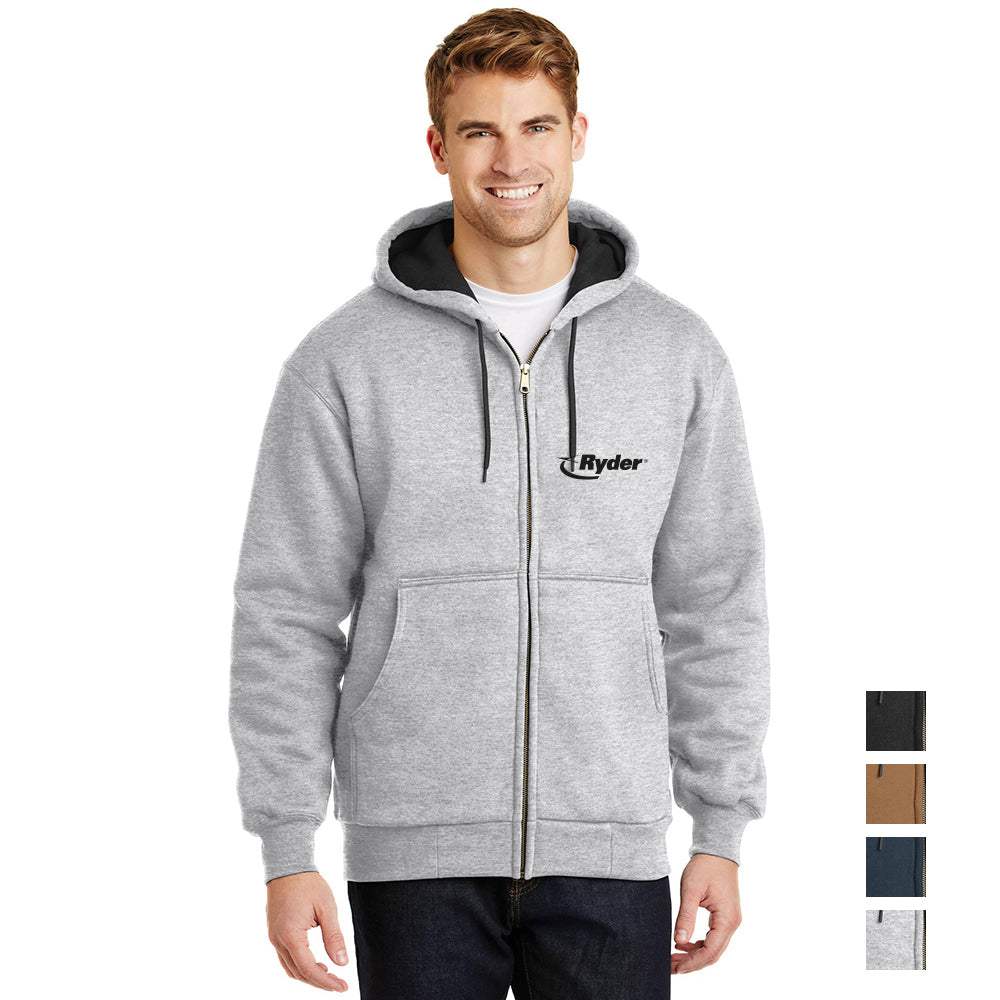 CornerStone - Heavyweight Full-Zip Hooded Sweatshirt with Thermal Lining Embroidered - Athletic Heather Grey