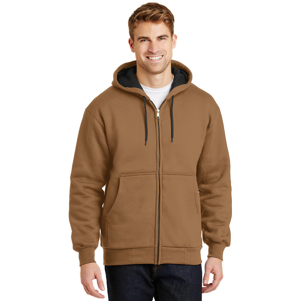 CornerStone - Heavyweight Full-Zip Hooded Sweatshirt with Thermal Lining Embroidered - Duck Brown