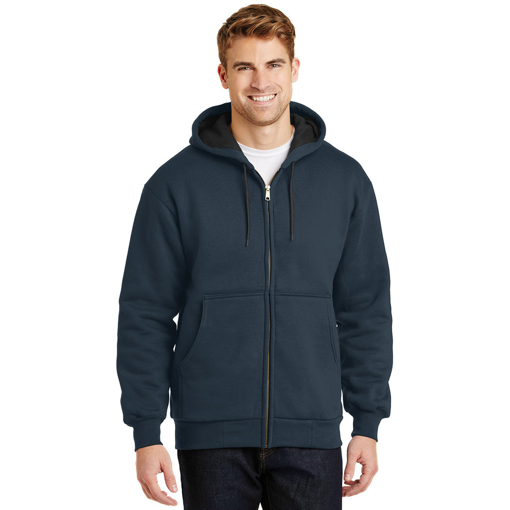 CornerStone - Heavyweight Full-Zip Hooded Sweatshirt with Thermal Lining Embroidered - Navy Blue