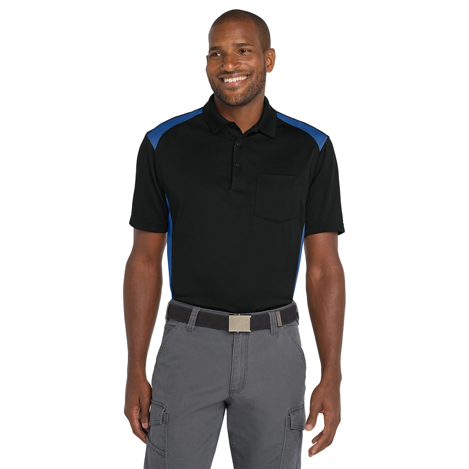 CornerStone Select SnagProof Two Way Colorblock Pocket Embroidered Polo