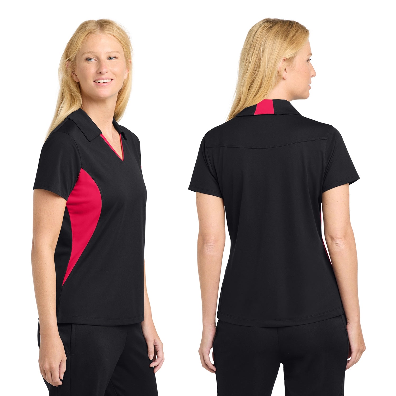 SportTek Women's Side Blocked Micropique SportWick Embroidered Polo