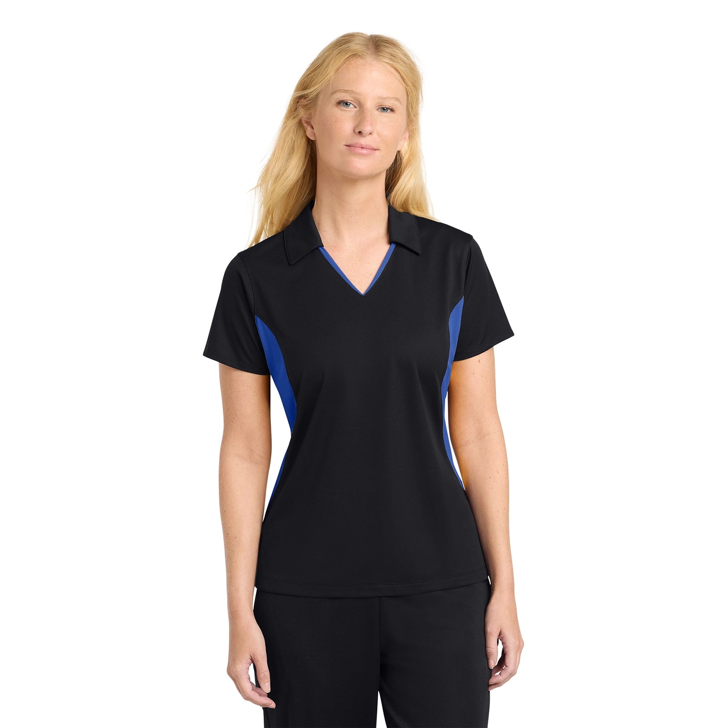 SportTek Women's Side Blocked Micropique SportWick Embroidered Polo