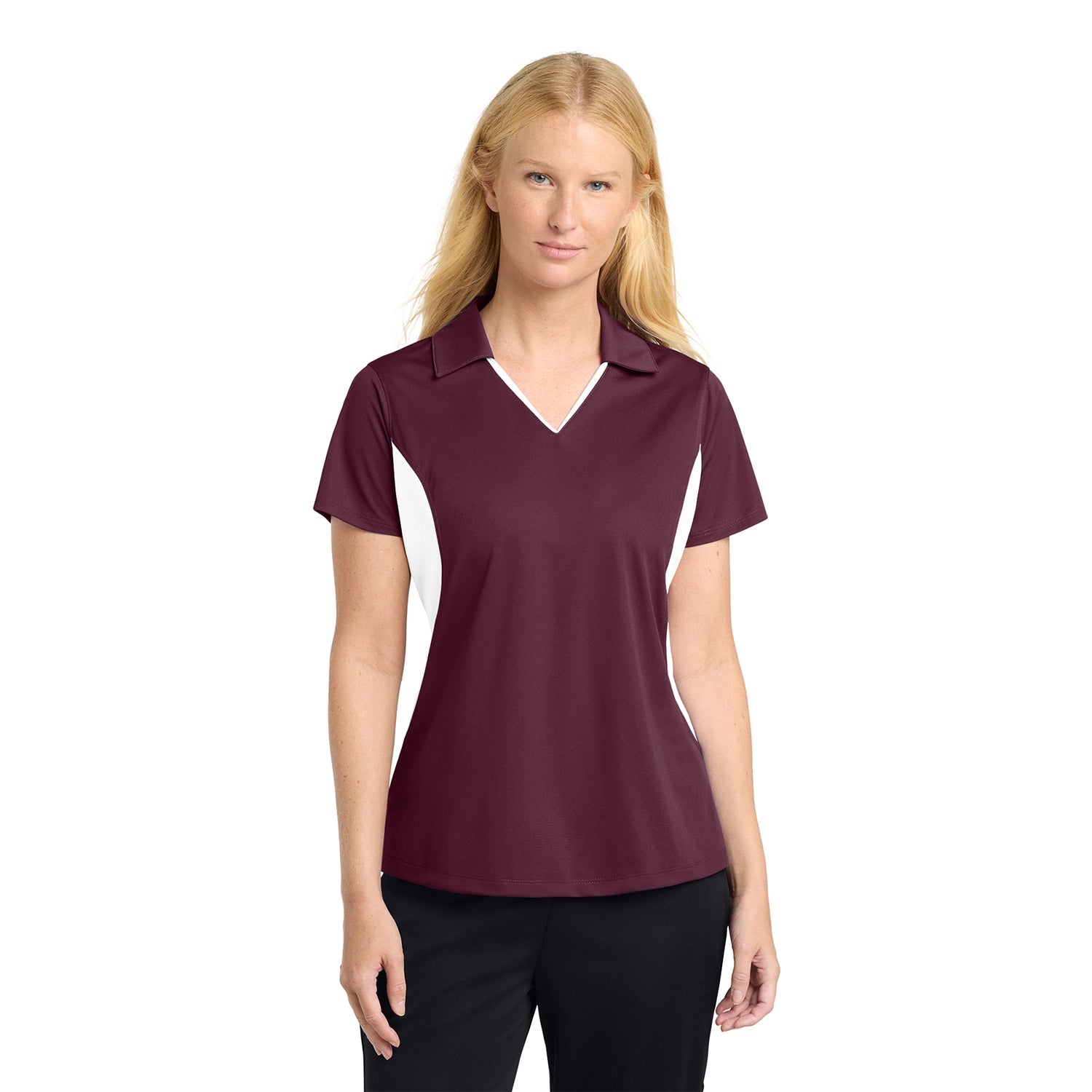 SportTek Women's Side Blocked Micropique SportWick Embroidered Polo