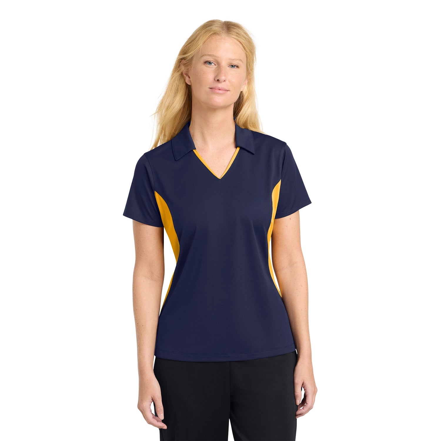 SportTek Women's Side Blocked Micropique SportWick Embroidered Polo