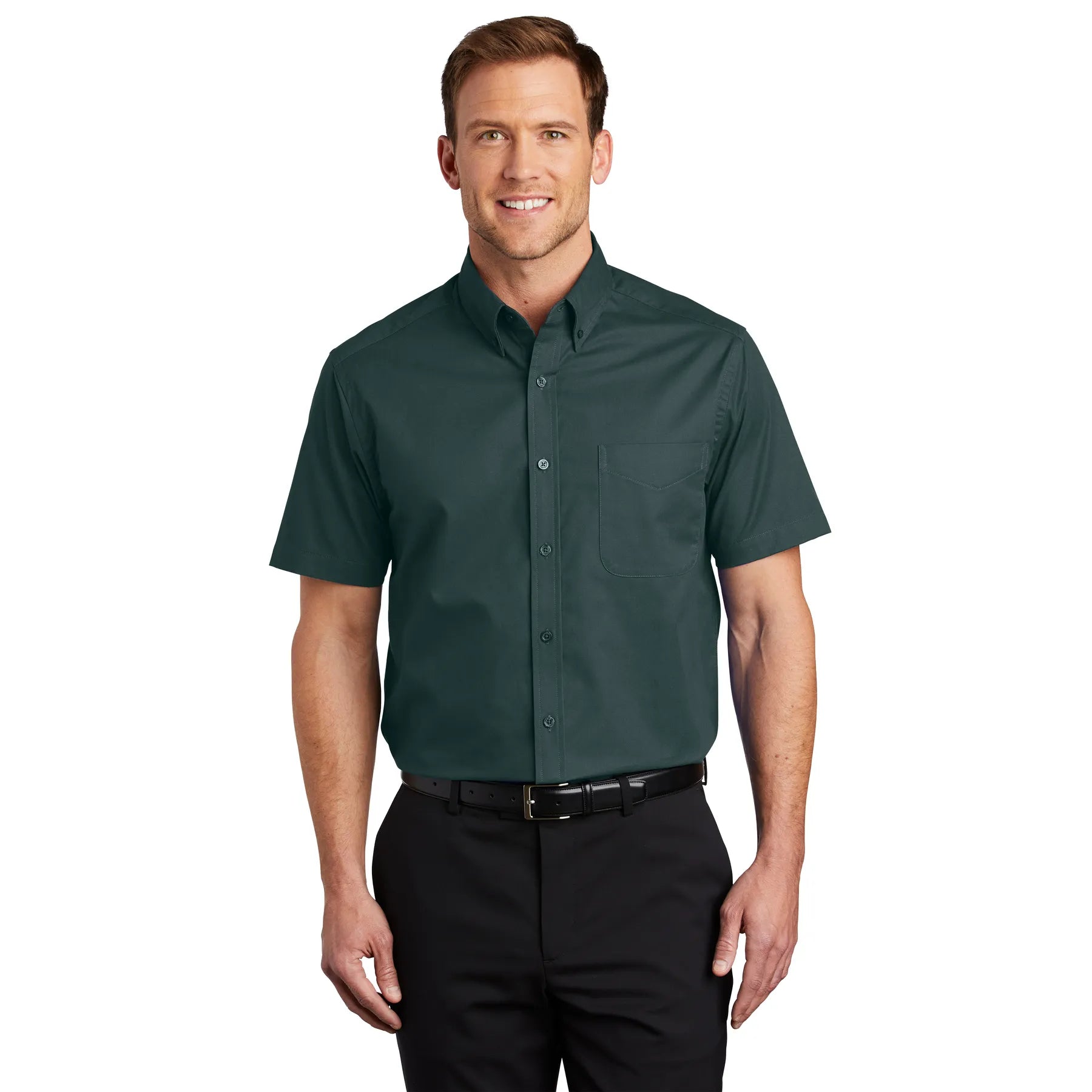 Port Authority Short Sleeve Easy Care Embroidered Shirt - Dark Green/Navy Blue
