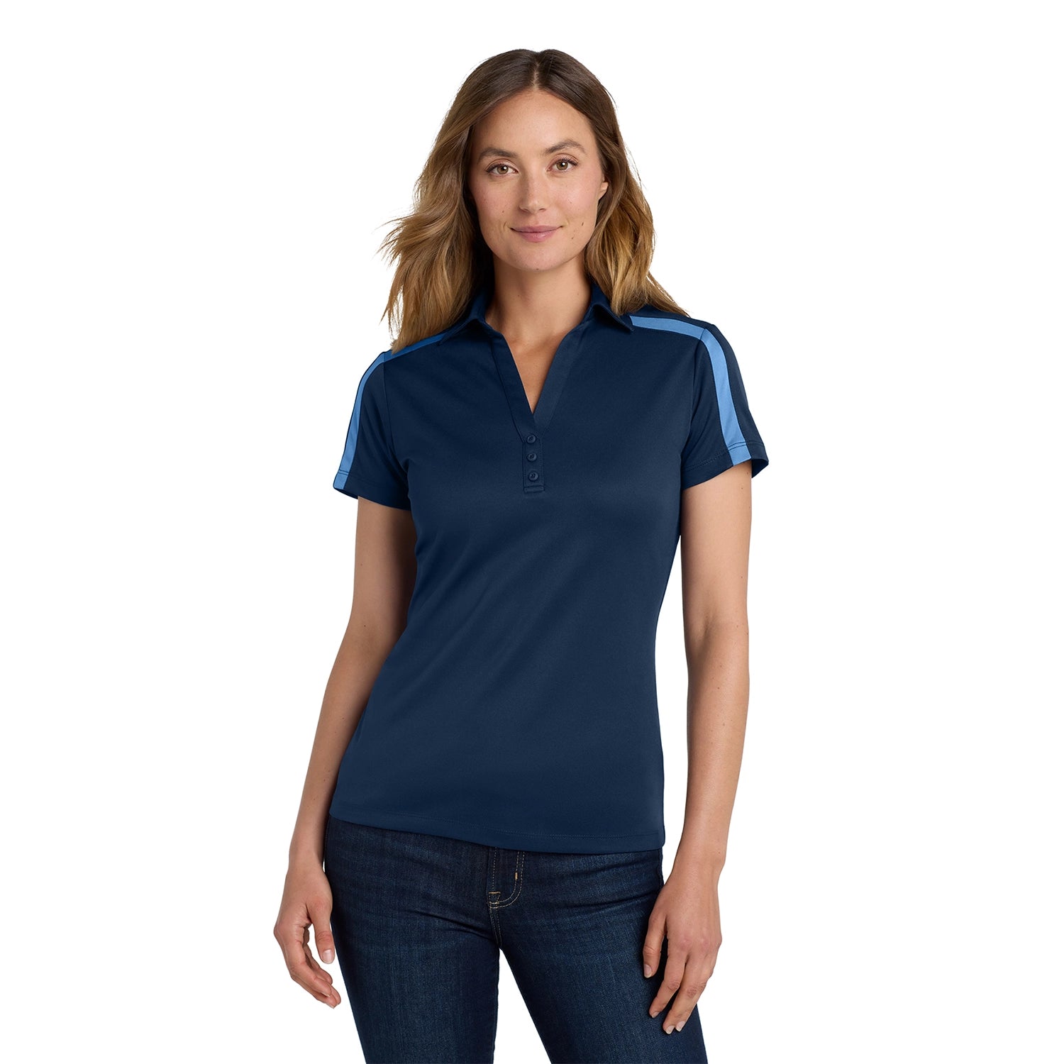 Port Authority Women's Silk Touch Performance Colorblock Stripe Embroidered Polo