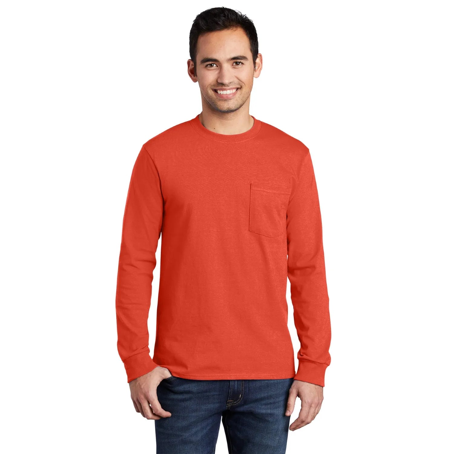 Port & Company Long Sleeve Essential Pocket Tee Decorated - Orange