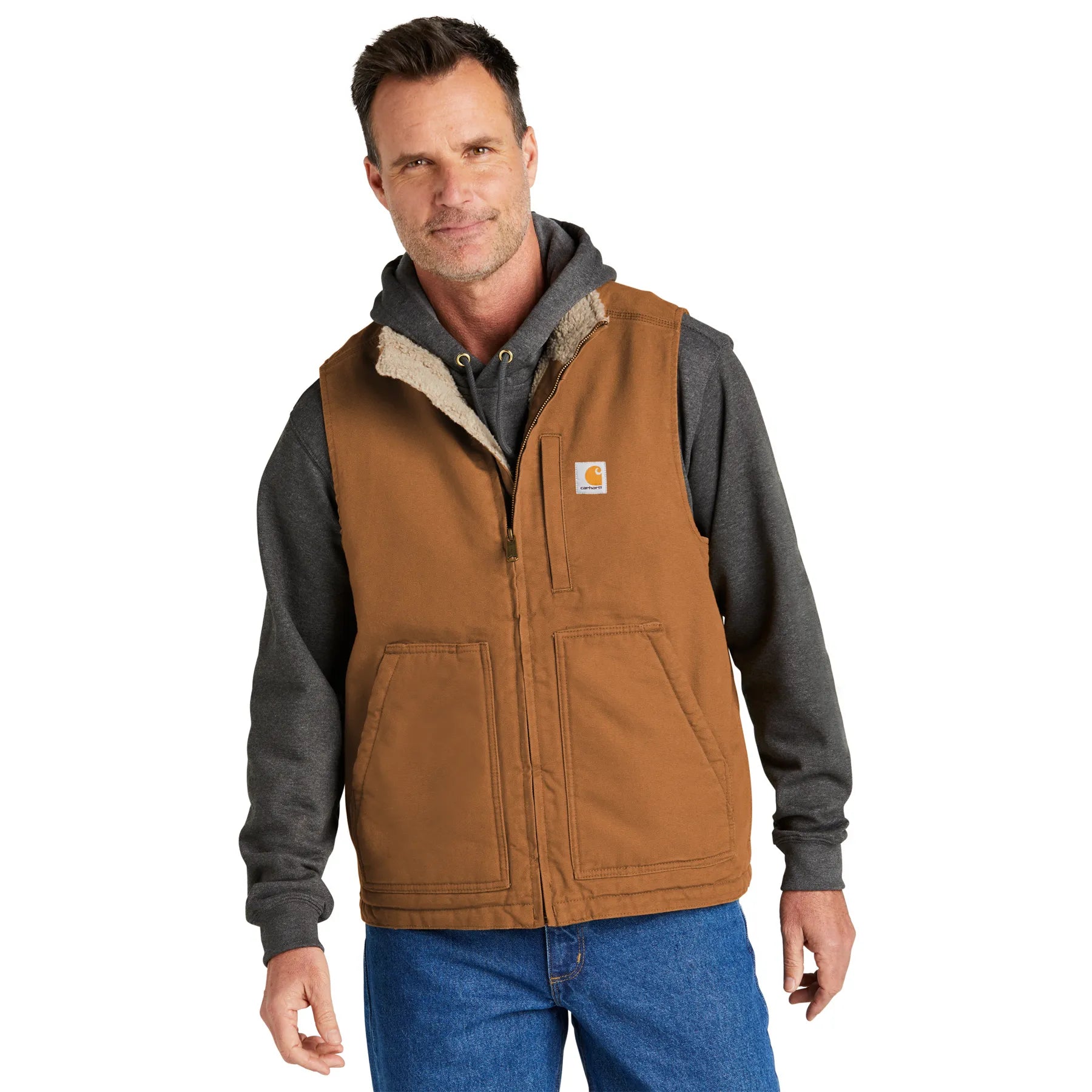Carhartt Sherpa-Lined Mock Neck Embroidered Vest - Carhartt Brown