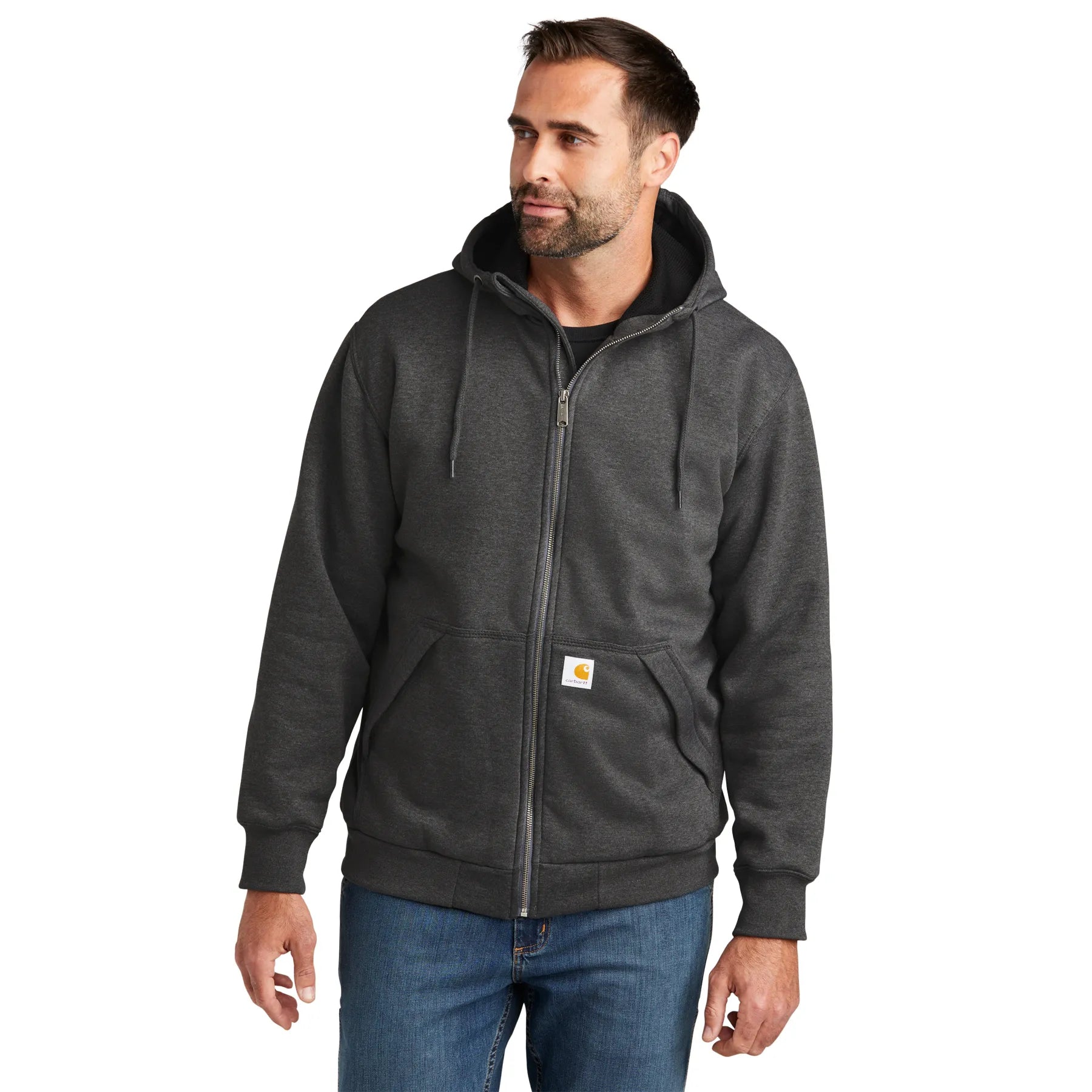 Carhartt Midweight Thermal-Lined Embroidered Full-Zip Sweatshirt - Carbon Heather Grey