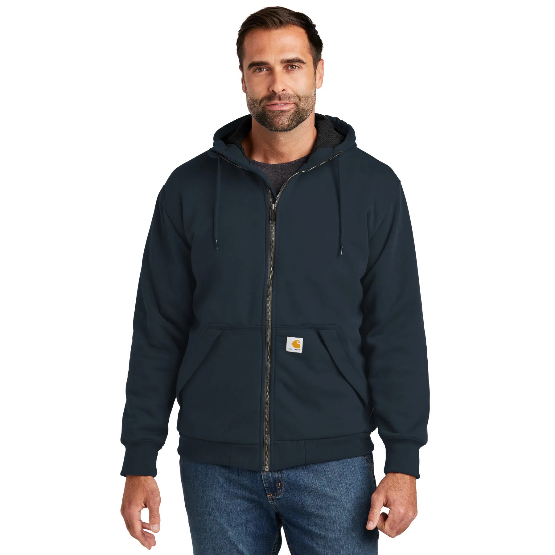 Carhartt Midweight Thermal-Lined Embroidered Full-Zip Sweatshirt - New Navy Blue