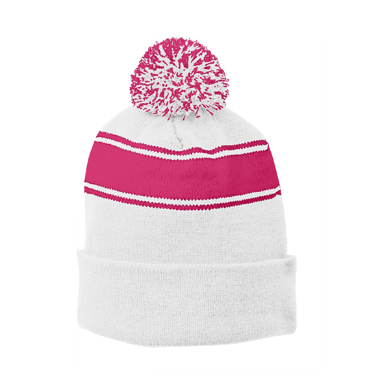 Sport-Tek Stripe Pom Pom Embroidered Beanie