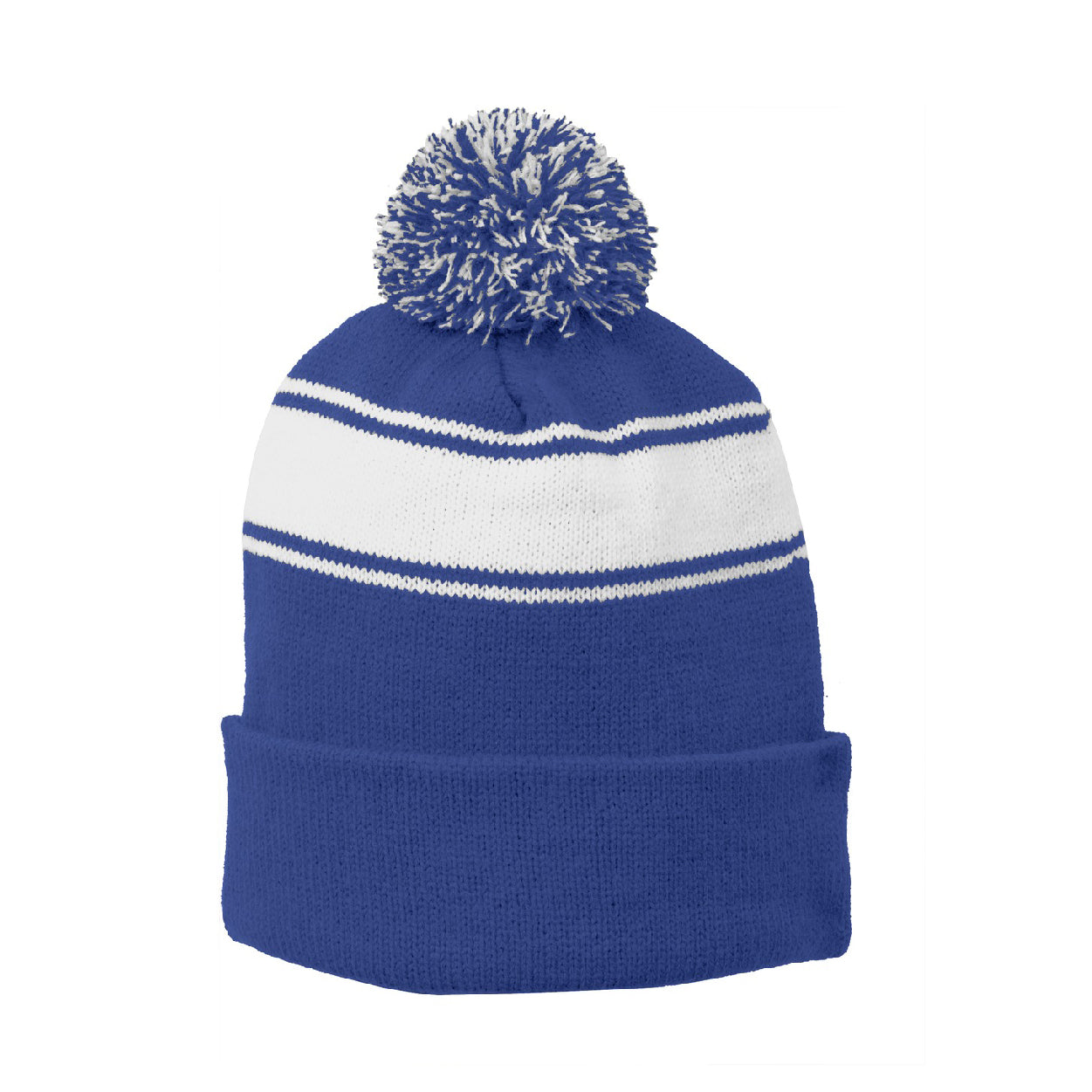 Sport-Tek Stripe Pom Pom Embroidered Beanie