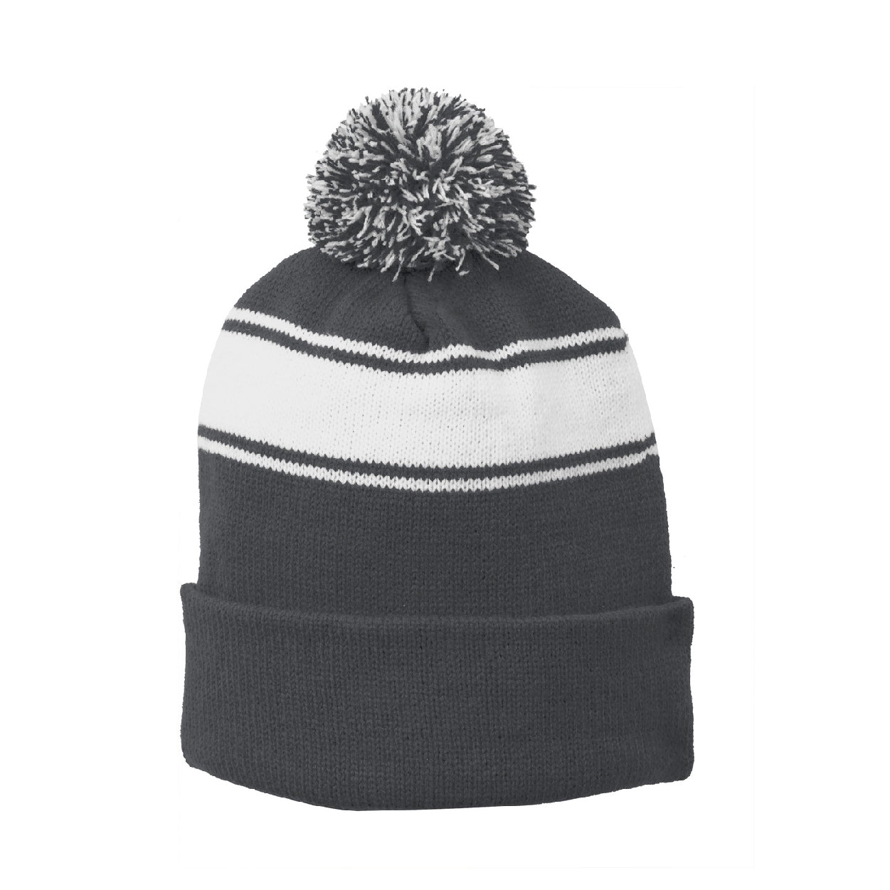 Sport-Tek Stripe Pom Pom Embroidered Beanie