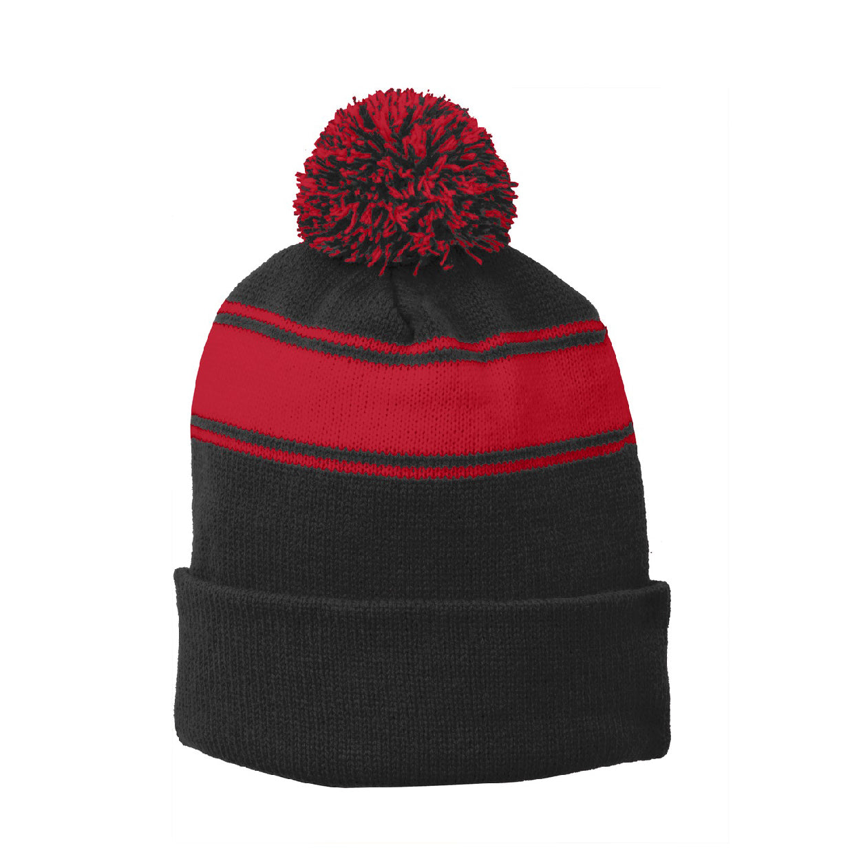 Sport-Tek Stripe Pom Pom Embroidered Beanie