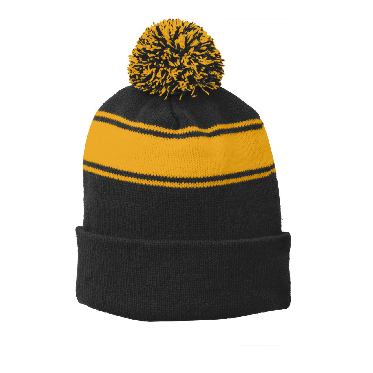 Sport-Tek Stripe Pom Pom Embroidered Beanie