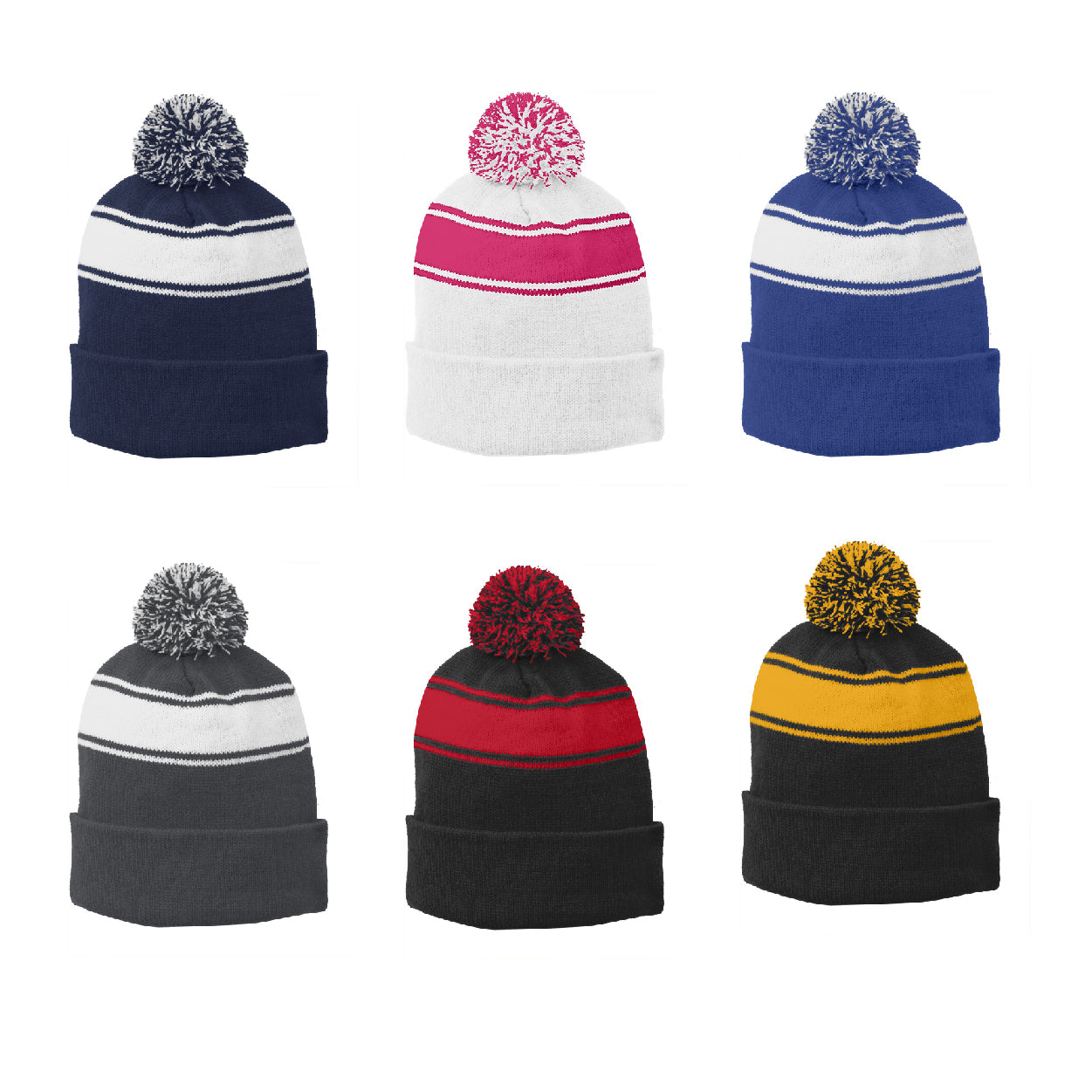 Sport-Tek Stripe Pom Pom Embroidered Beanie