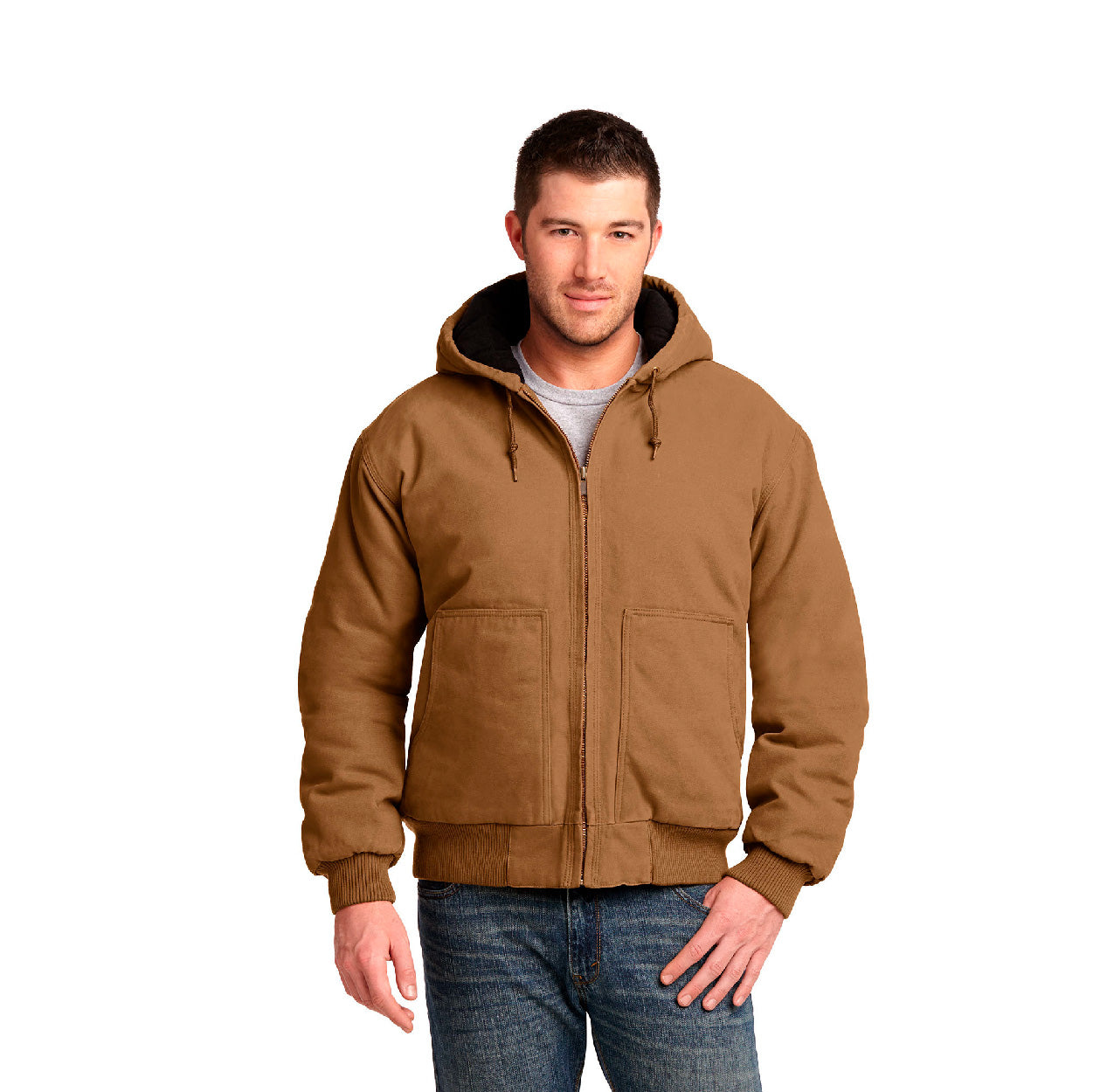 CornerStone Washed Duck Cloth Insulated Hooded Work Embroidered Jacket - Duck Brown (PMS 7568C)