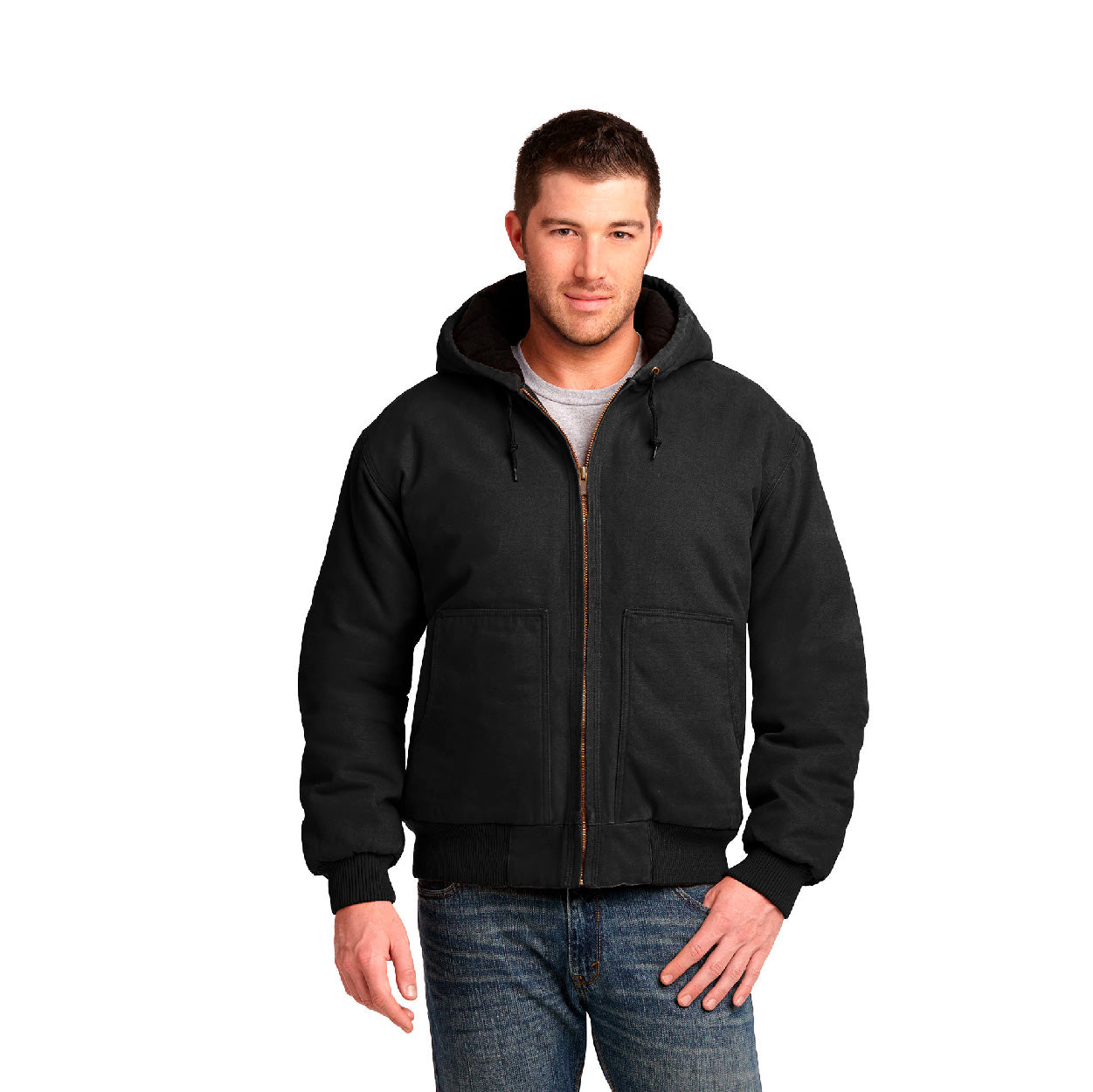 CornerStone Washed Duck Cloth Insulated Hooded Work Embroidered Jacket - Navy Blue (PMS 433C)