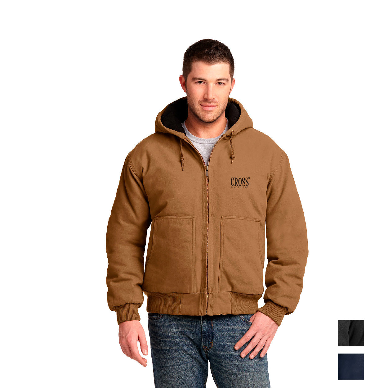 CornerStone Washed Duck Cloth Insulated Hooded Work Embroidered Jacket - Black (PMS BLACK C)