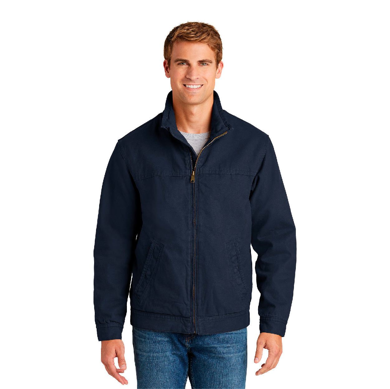 CornerStone Washed Duck Cloth Flannel-Lined Work Embroidered Jacket - Navy Blue (PMS 433C)