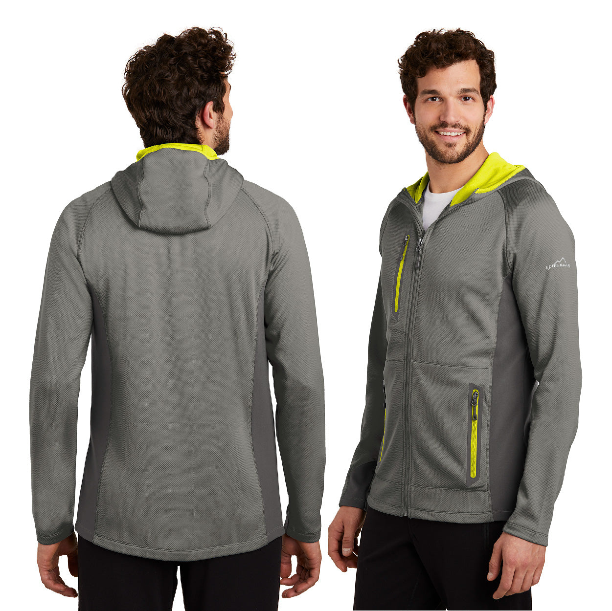 Eddie Bauer Sport Hooded Full-Zip Fleece Embroidered Jacket - Grey Cloud/Grey Steel/Expedition Blue (PMS 2144C)