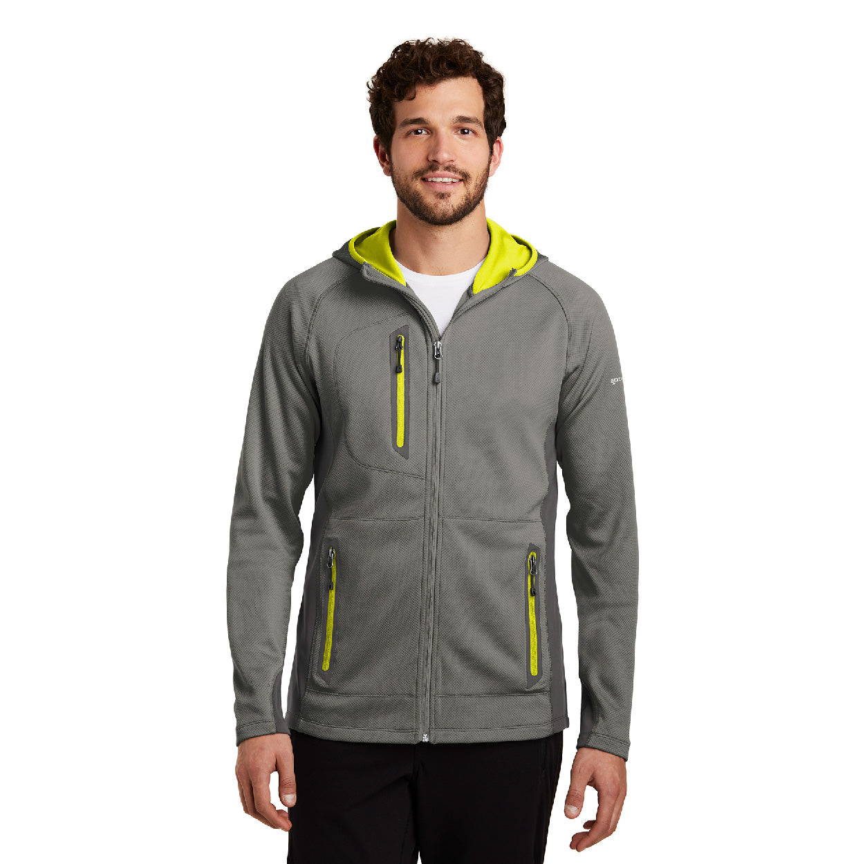Eddie Bauer Sport Hooded Full-Zip Fleece Embroidered Jacket - Metal Grey/Grey Steel/Citron Yellow (PMS 396C)