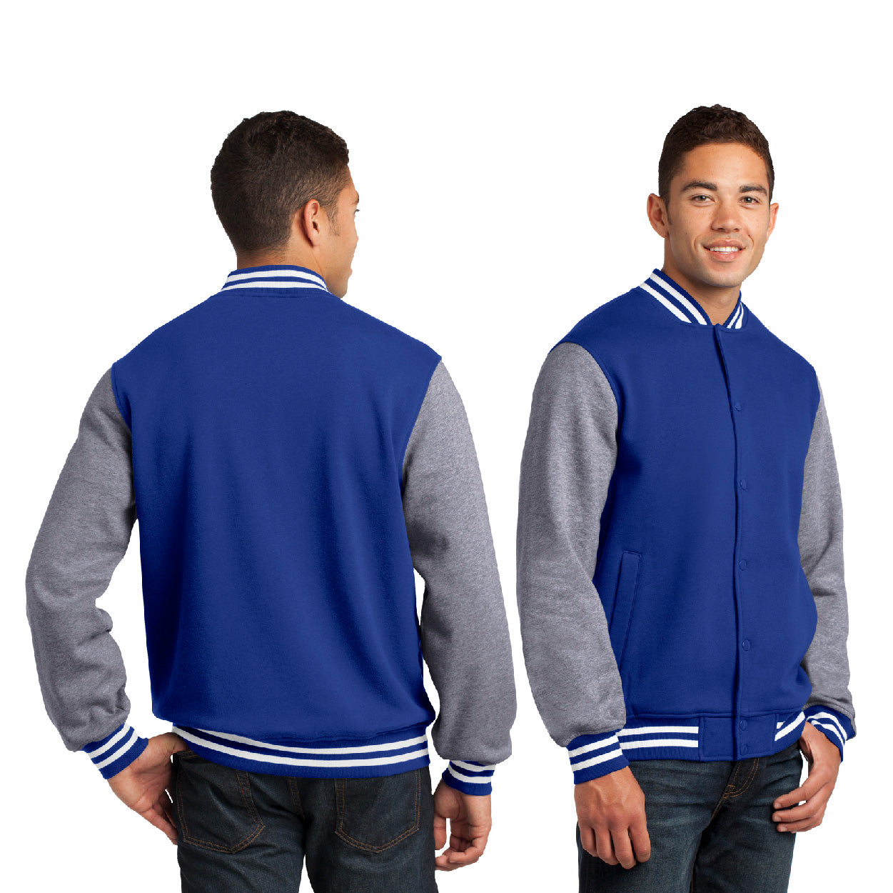 Sport-Tek Fleece Letterman Embroidered Jacket - Graphite Grey Heather/Vintage Grey Heather (PMS COOL GRAY 11C)