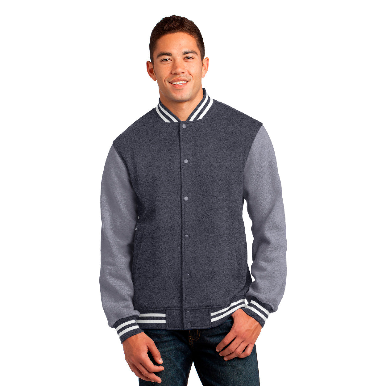 Sport-Tek Fleece Letterman Embroidered Jacket - True Royal Blue/Vintage Grey Heather (PMS 7687C)