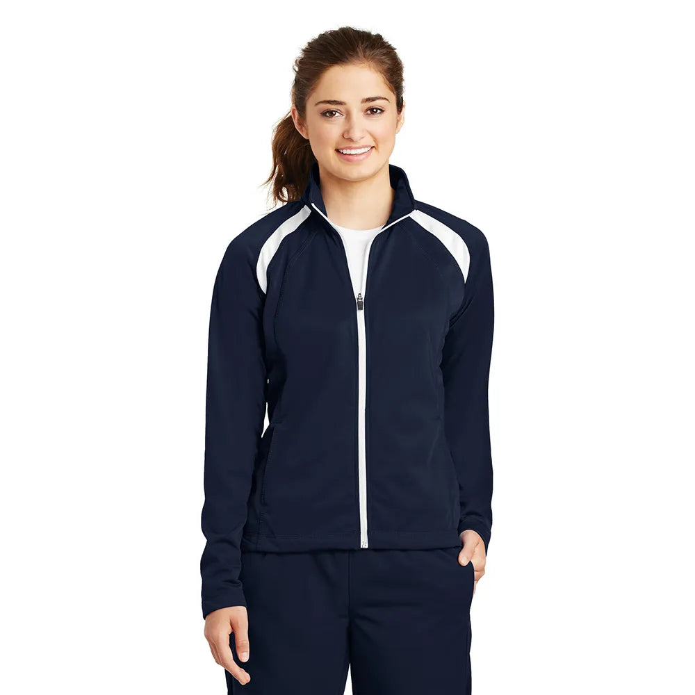Sport-Tek Women's Tricot Track Embroidered Jacket Decorated - True Navy Blue/White
