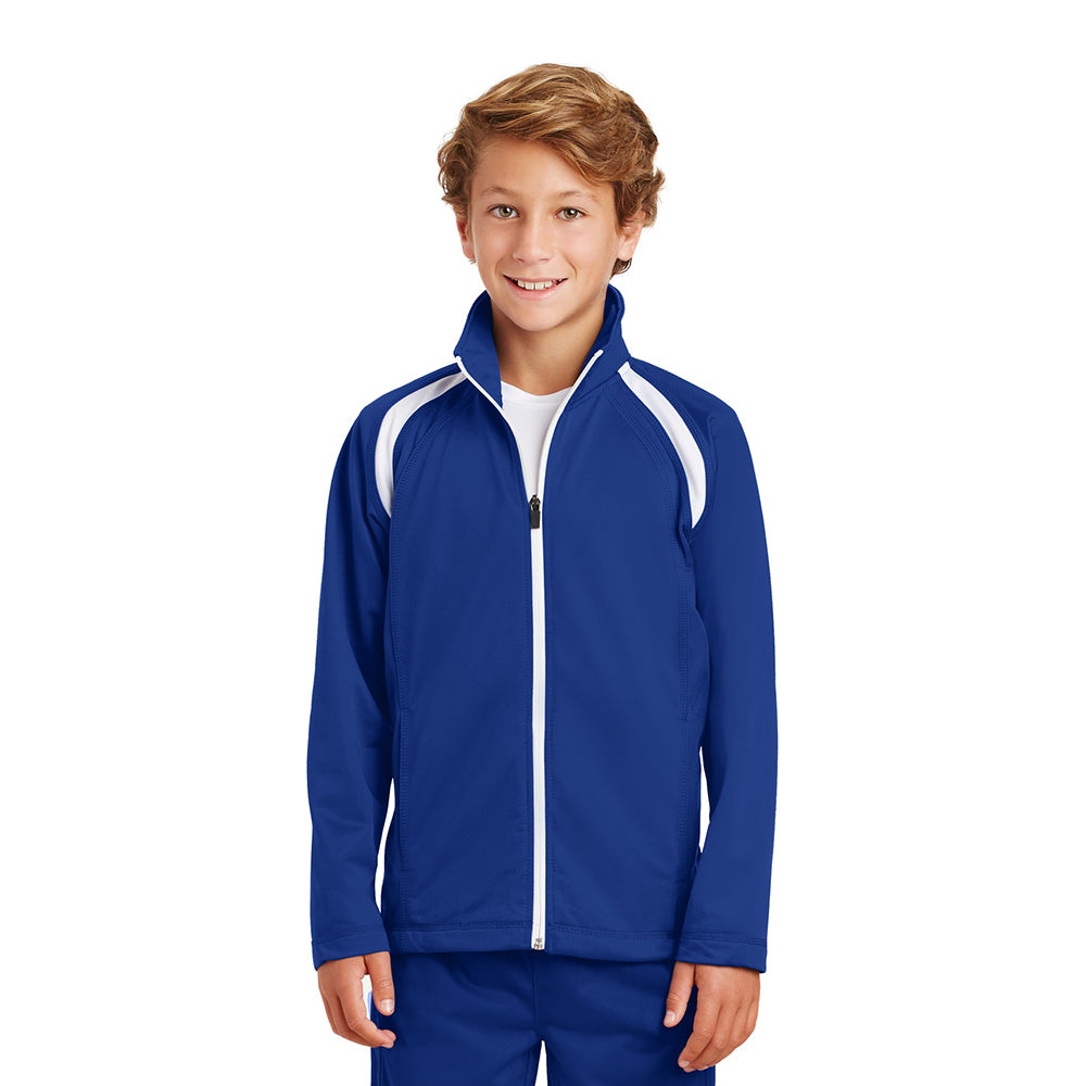 Sport-Tek Youth Tricot Track Embroidered Jacket - True Royal Blue/White