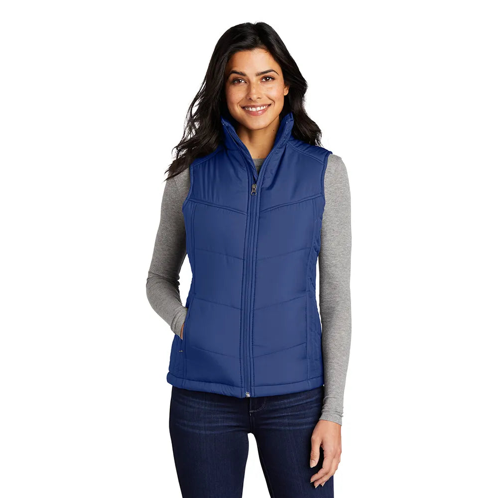 Port Authority Women's Puffy Embroidered Vest - Mediterranean Blue/Black