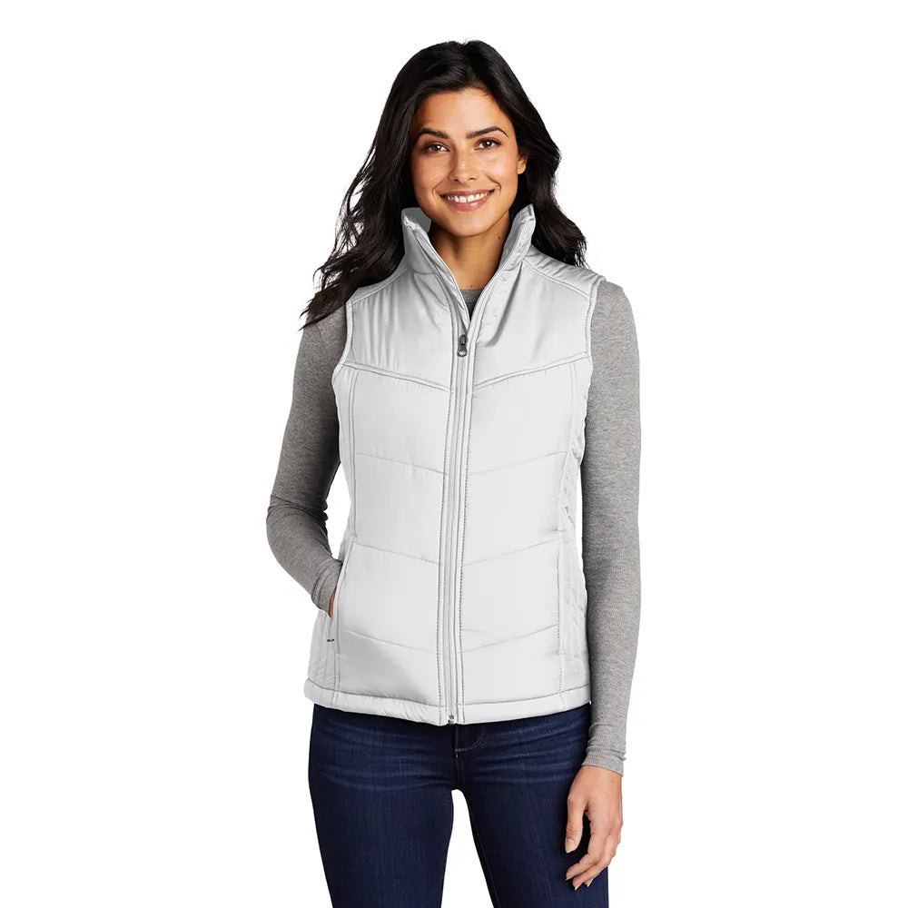 Port Authority Women's Puffy Embroidered Vest - White/Dark Slate Grey