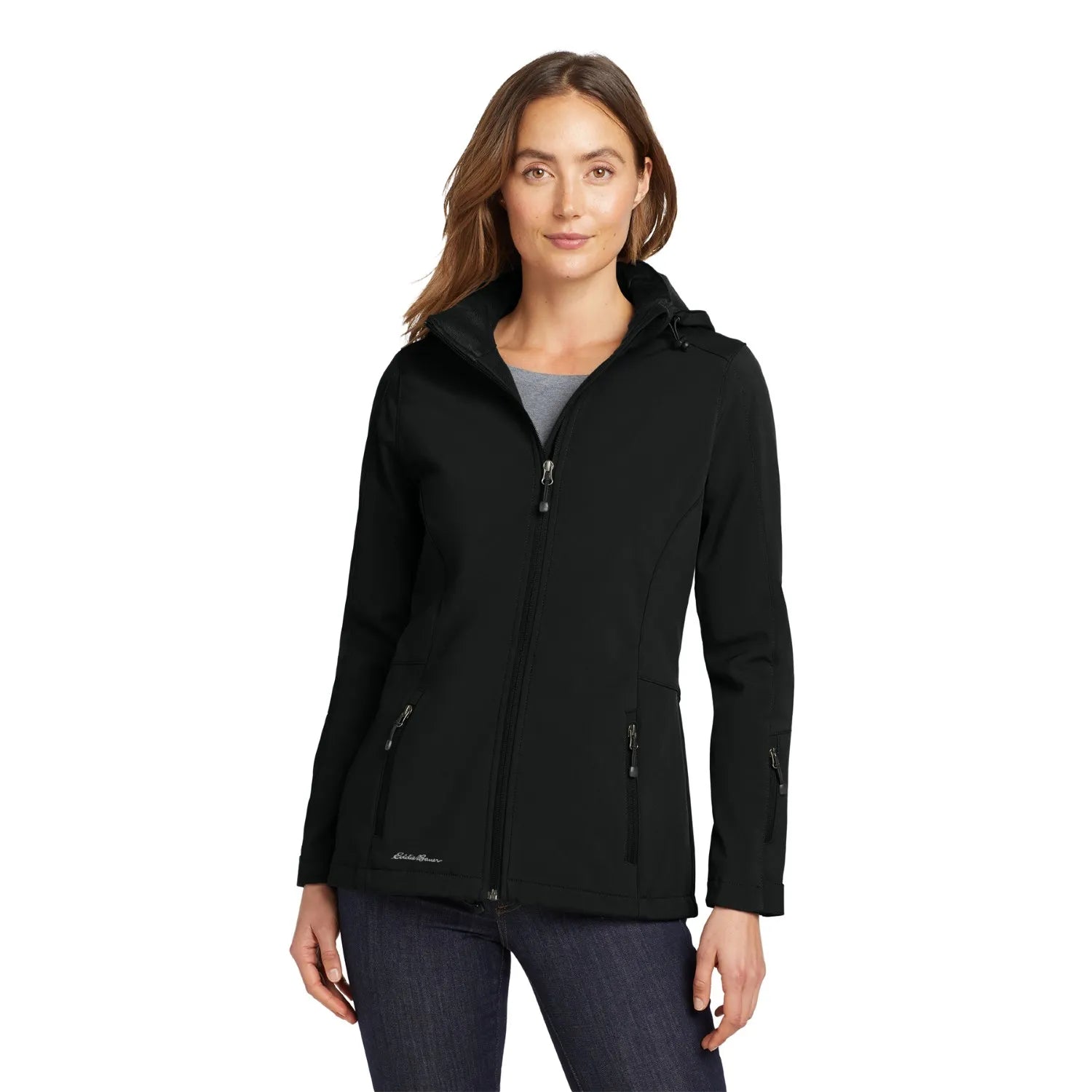 Eddie Bauer Women's Hooded Embroidered Soft Shell Parka - Black