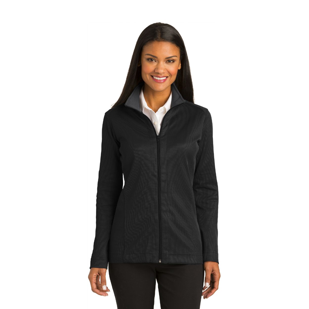 Port Authority Women's Vertical Texture Full-Zip Embroidered Jacket - Regatta Blue/Iron Grey (PMS 7694 C)