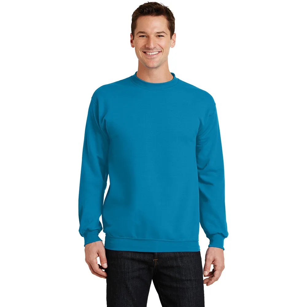 Port & Company Core Fleece Crewneck Sweatshirt Decorated - Neon Blue