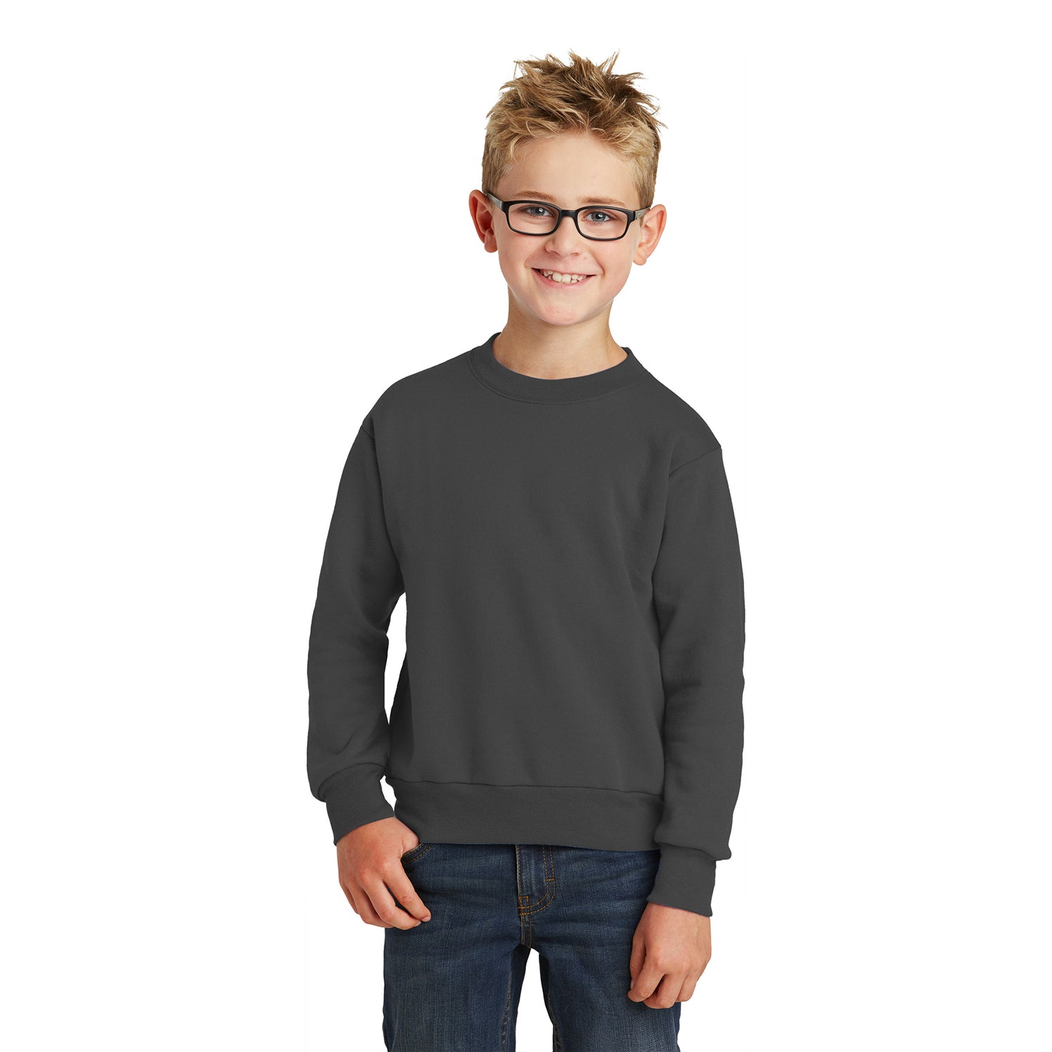 Port & Company Port & Company Youth Core Fleece Crewneck Sweatshirt - Charcoal Grey (PMS COOL GRAY 11C)