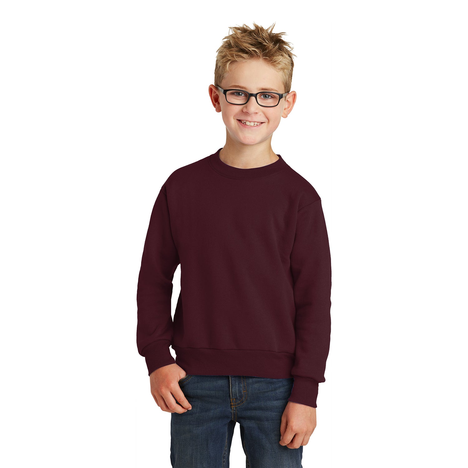 Port & Company Port & Company Youth Core Fleece Crewneck Sweatshirt - Maroon Red (PMS 490C)