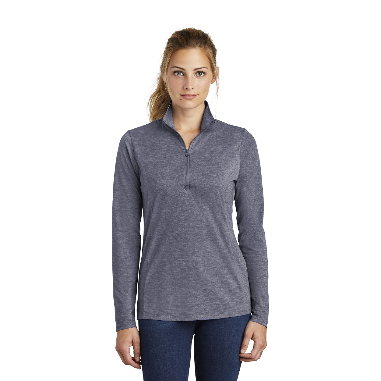 Sport-Tek Women's PosiCharge Tri-Blend Wicking 1/4-Zip Pullover Decorated - True Royal Blue Heather