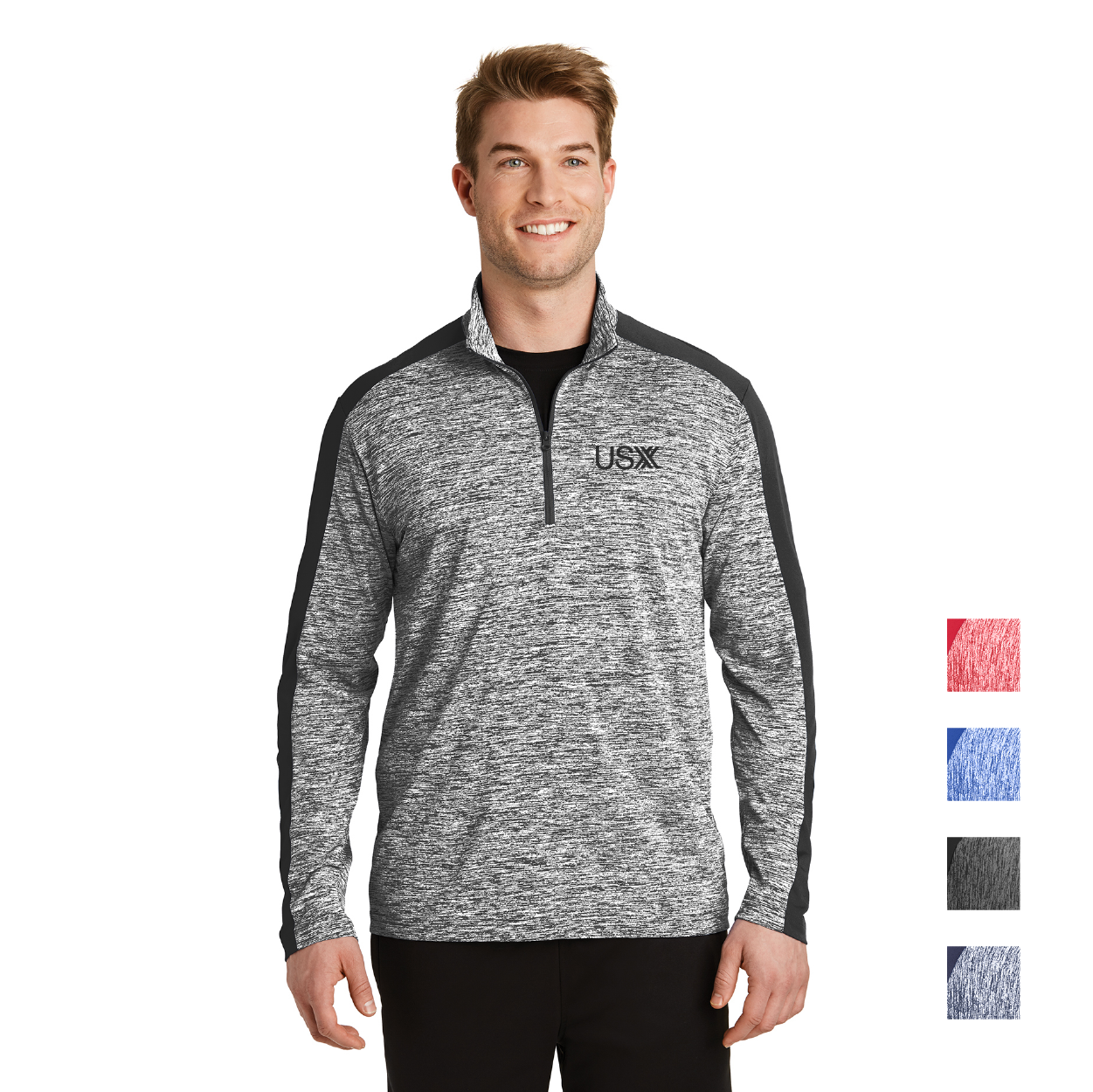 Sport-Tek PosiCharge Electric Heather Colorblock 1/4-Zip Pullover Decorated - Black Electric/Black