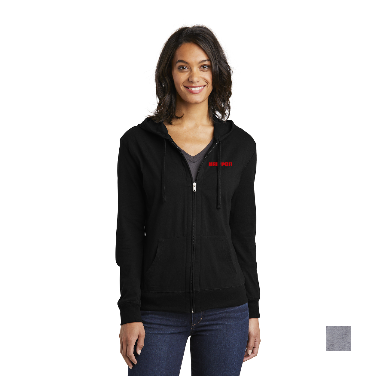 District Women’s Fitted Jersey Full-Zip Embroidered Hoodie