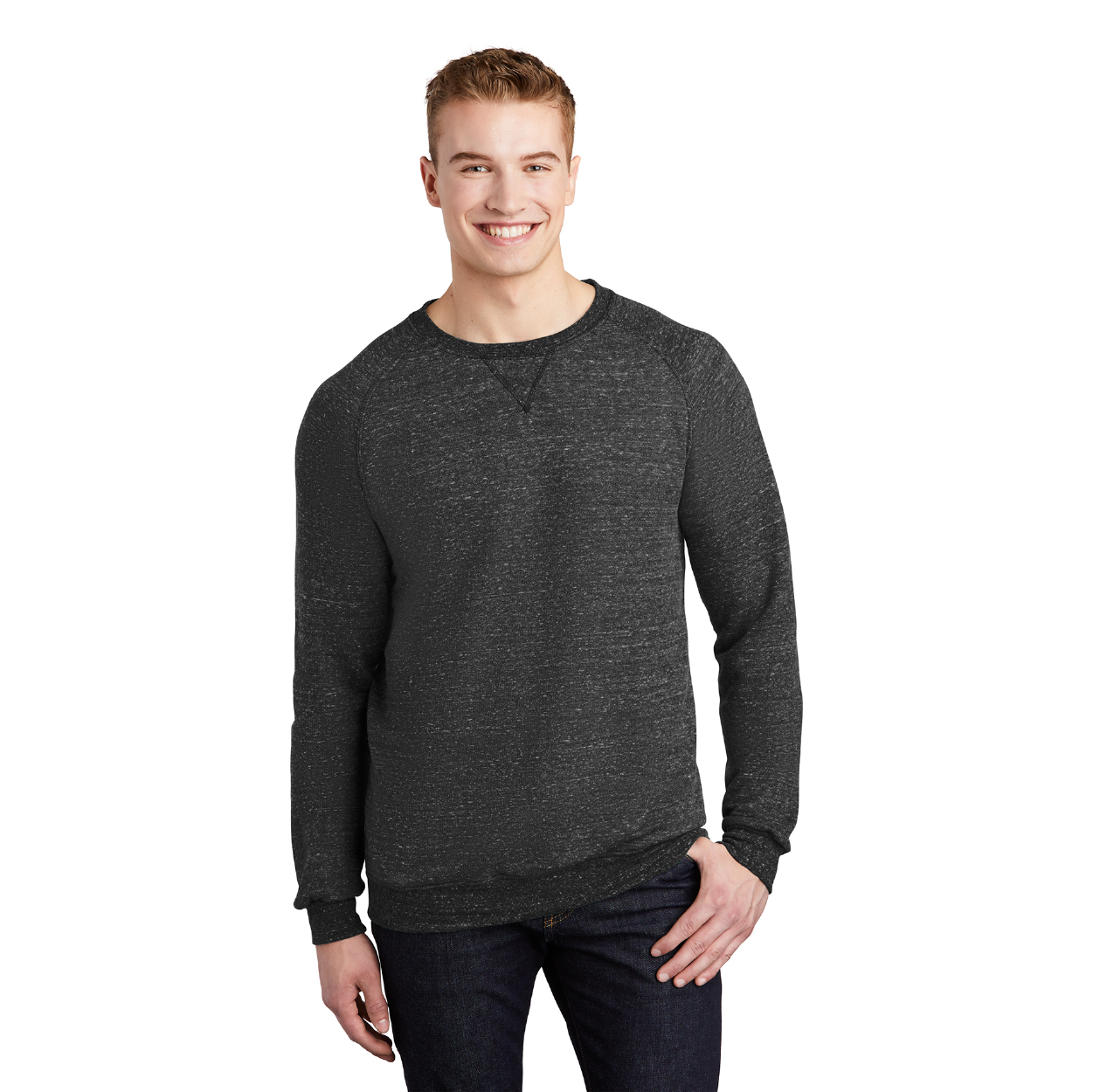 JERZEES Snow Heather French Terry Raglan Crew Decorated - Forest Green