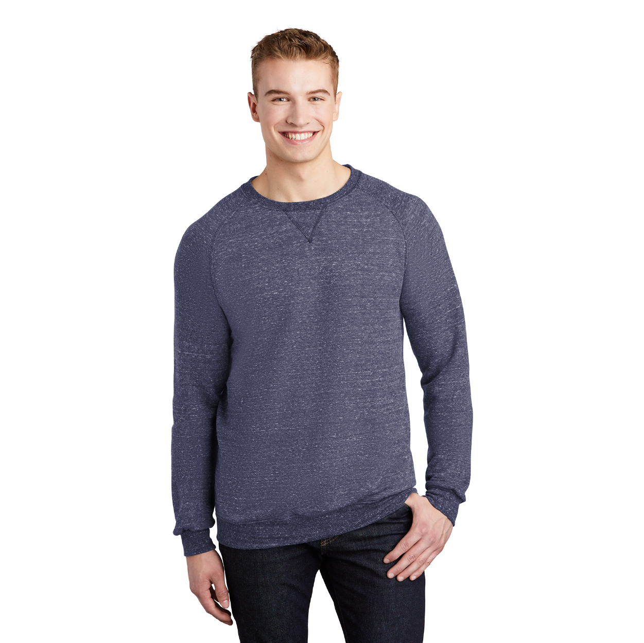 JERZEES Snow Heather French Terry Raglan Crew Decorated - Red