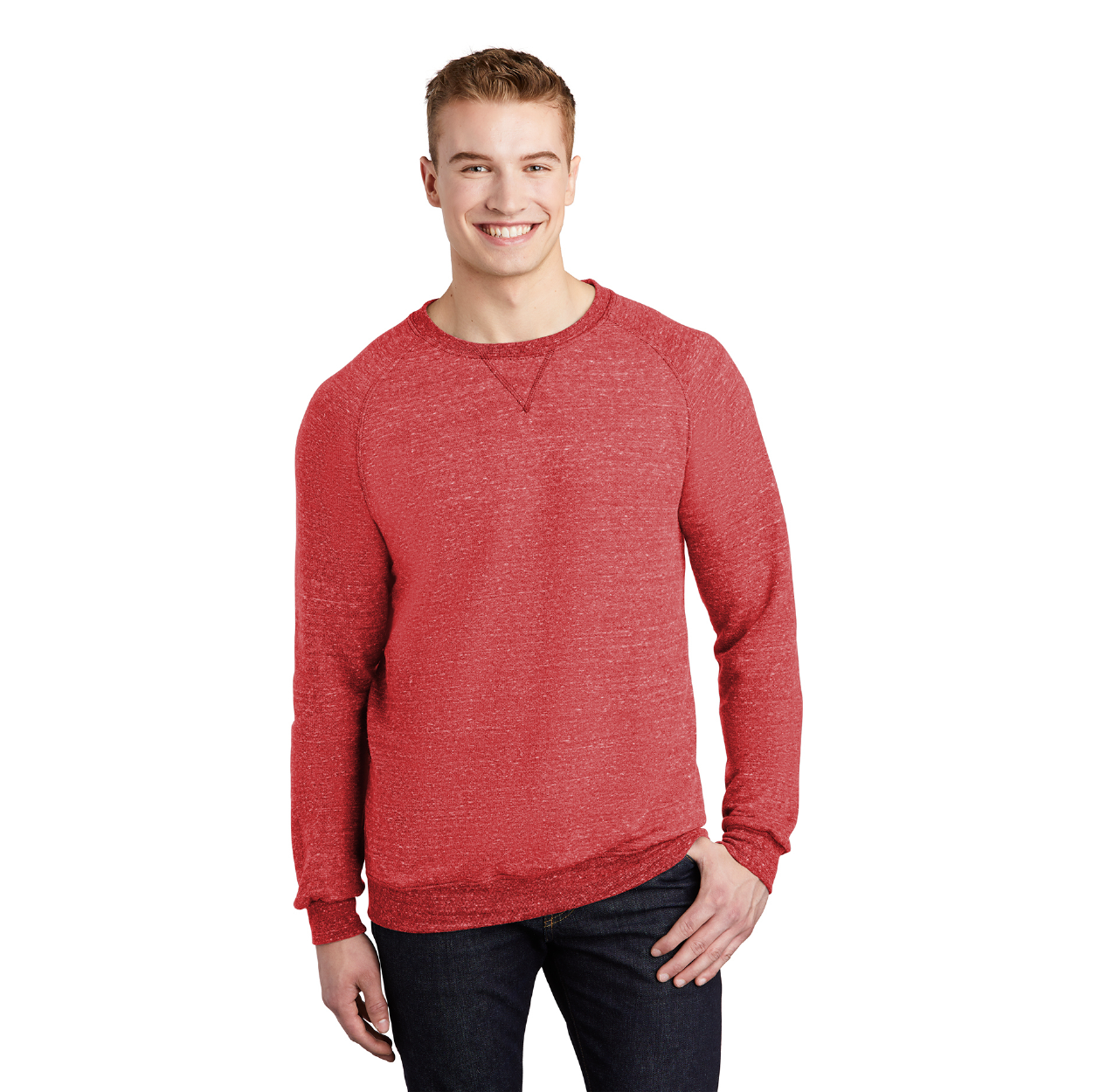 JERZEES Snow Heather French Terry Raglan Crew Decorated - Royal Blue