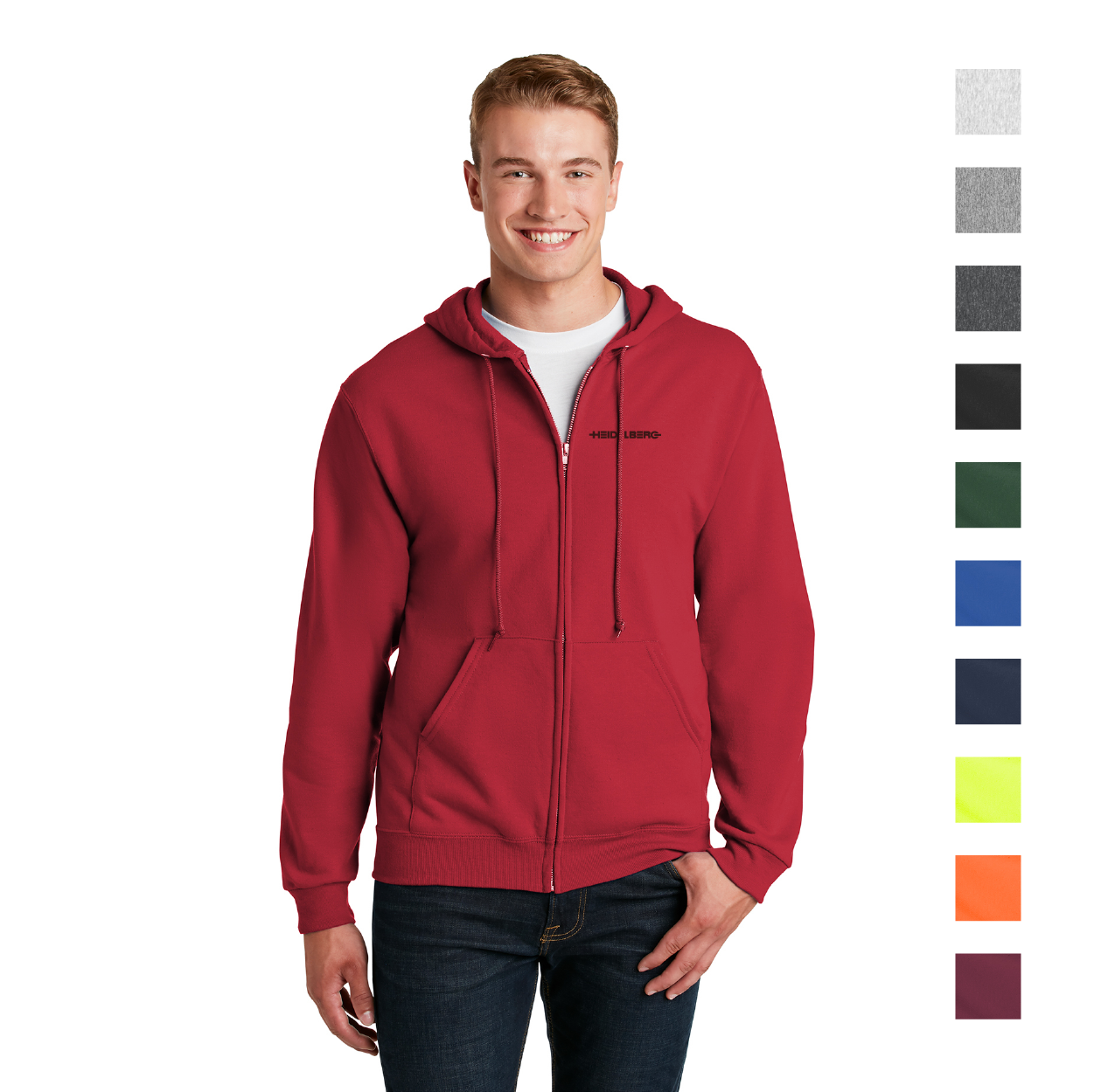 JERZEES NuBlend Full-Zip Hooded Sweatshirt Decorated - True Red