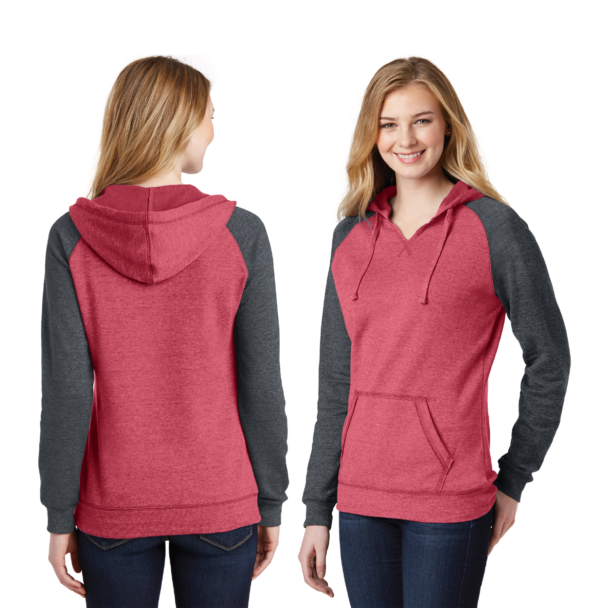 District Women’s Lightweight Fleece Raglan Hoodie Decorated