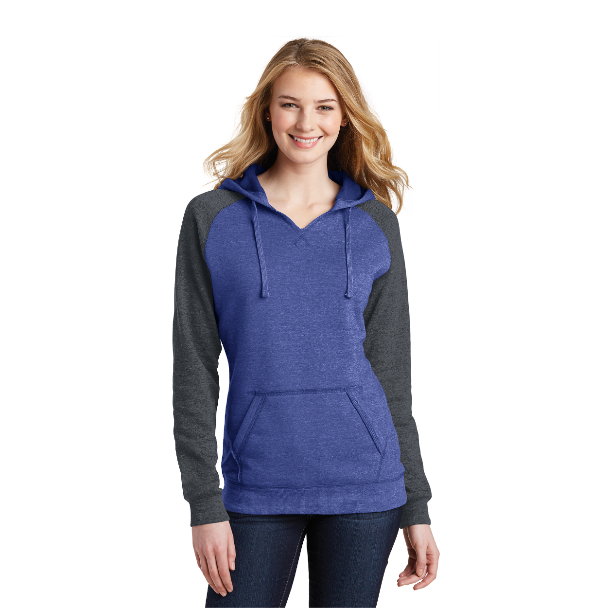 District Women’s Lightweight Fleece Raglan Hoodie Decorated